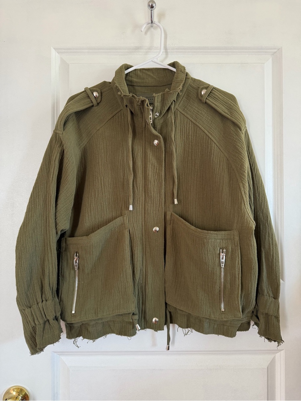 BLANKNYC Olive Green Gauze Utility Field Jacket Size Small 100% Cotton